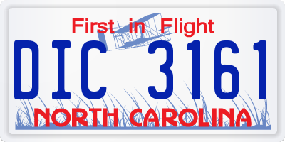 NC license plate DIC3161