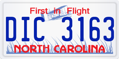 NC license plate DIC3163