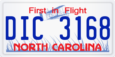 NC license plate DIC3168