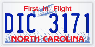 NC license plate DIC3171