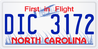 NC license plate DIC3172