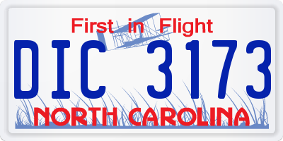 NC license plate DIC3173