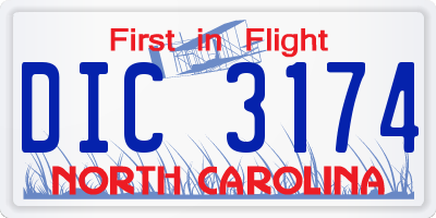 NC license plate DIC3174