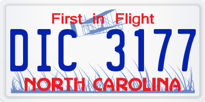 NC license plate DIC3177
