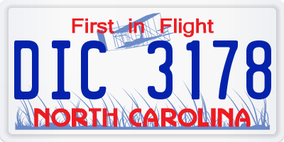 NC license plate DIC3178