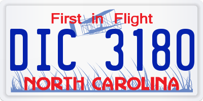 NC license plate DIC3180