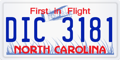NC license plate DIC3181