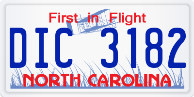 NC license plate DIC3182