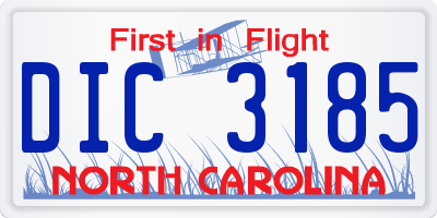 NC license plate DIC3185