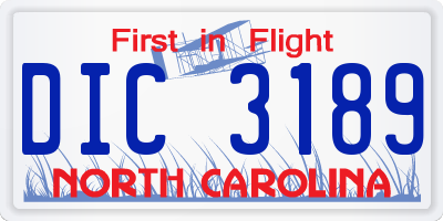 NC license plate DIC3189