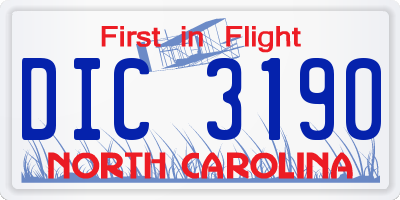 NC license plate DIC3190