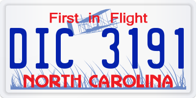 NC license plate DIC3191