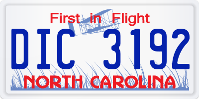 NC license plate DIC3192