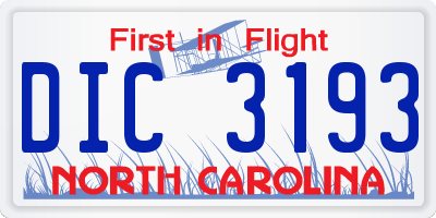 NC license plate DIC3193
