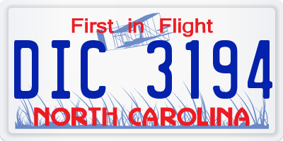 NC license plate DIC3194
