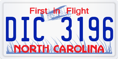 NC license plate DIC3196