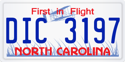 NC license plate DIC3197