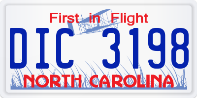 NC license plate DIC3198