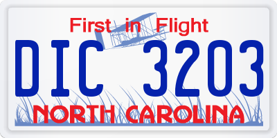 NC license plate DIC3203