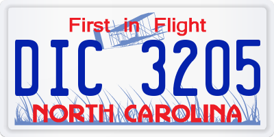 NC license plate DIC3205