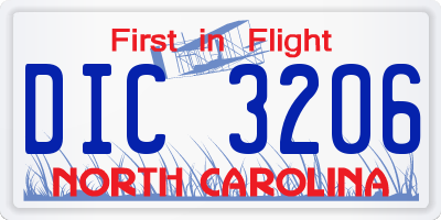 NC license plate DIC3206