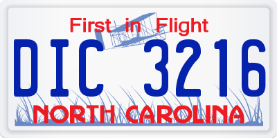 NC license plate DIC3216