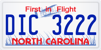 NC license plate DIC3222