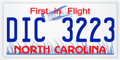 NC license plate DIC3223