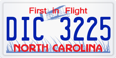 NC license plate DIC3225