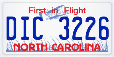 NC license plate DIC3226