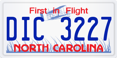 NC license plate DIC3227