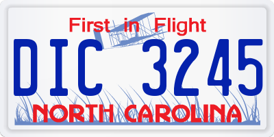 NC license plate DIC3245