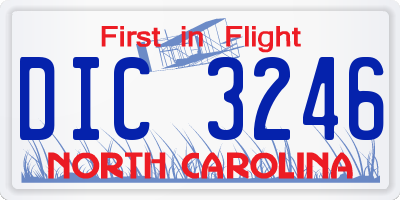 NC license plate DIC3246