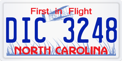 NC license plate DIC3248
