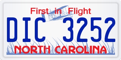 NC license plate DIC3252