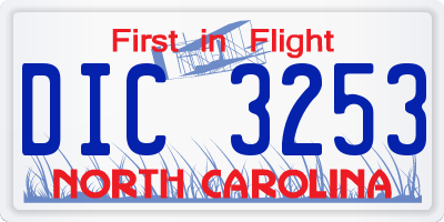 NC license plate DIC3253