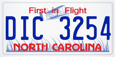 NC license plate DIC3254