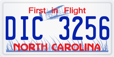 NC license plate DIC3256