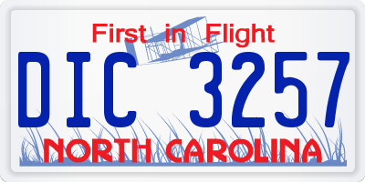 NC license plate DIC3257