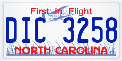 NC license plate DIC3258