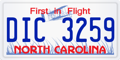 NC license plate DIC3259