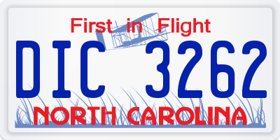 NC license plate DIC3262