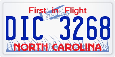 NC license plate DIC3268