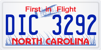 NC license plate DIC3292