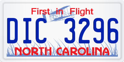 NC license plate DIC3296
