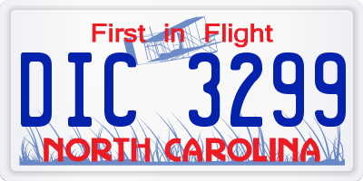 NC license plate DIC3299