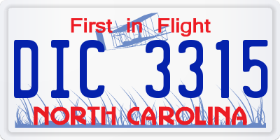 NC license plate DIC3315