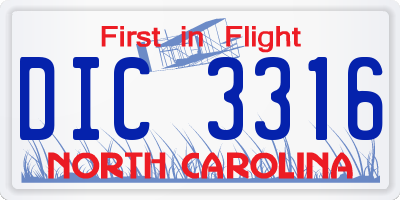 NC license plate DIC3316