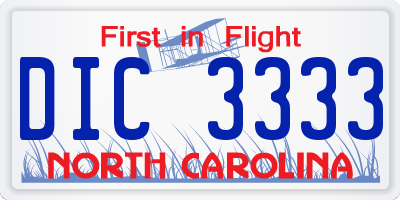NC license plate DIC3333