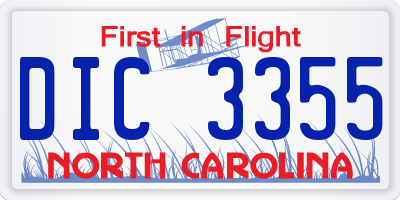 NC license plate DIC3355